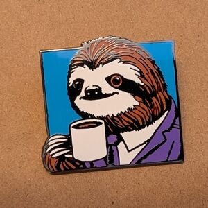 Sloth Enamel Pin with Coffee
